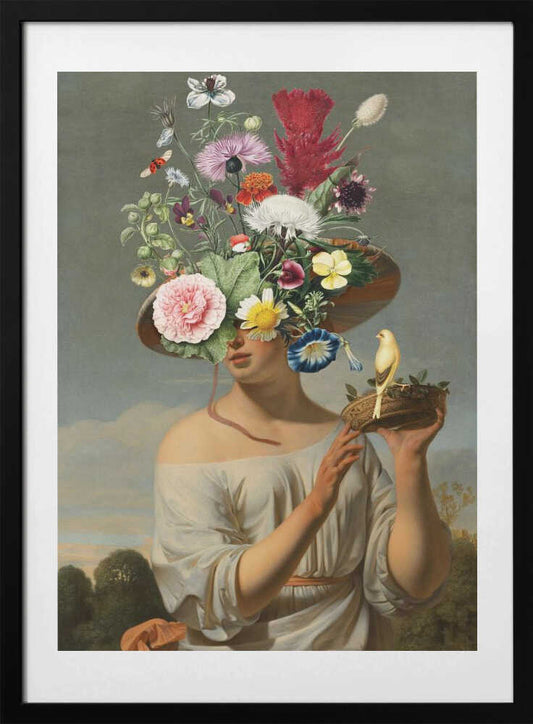 Woman In a Large Floral Hat - Art Print by Marja van den Hurk