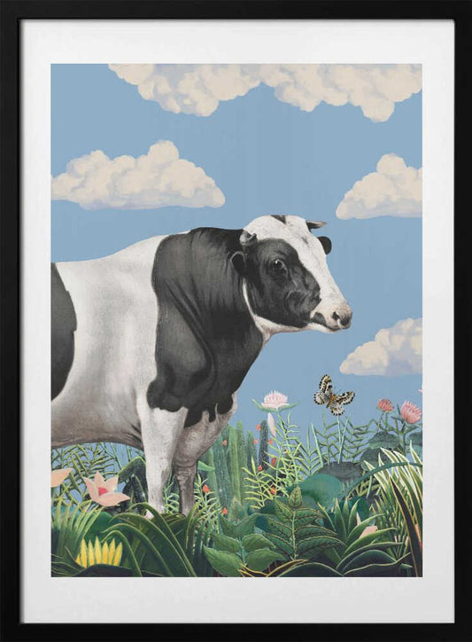 Colourful Portraits of Happy Cows (butterfly Included) - Art Print by Marja van den Hurk