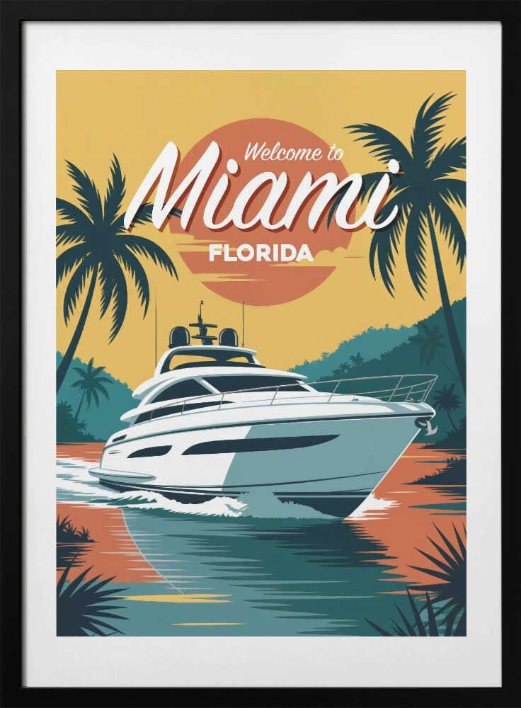 Yacht on Miami Waves - Art Print by Andreas Magnusson Travel Poster