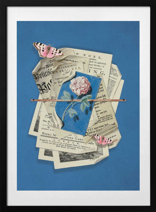 Pink Rose Surrounded By Vintage Paper - Art Print by Marja van den Hurk