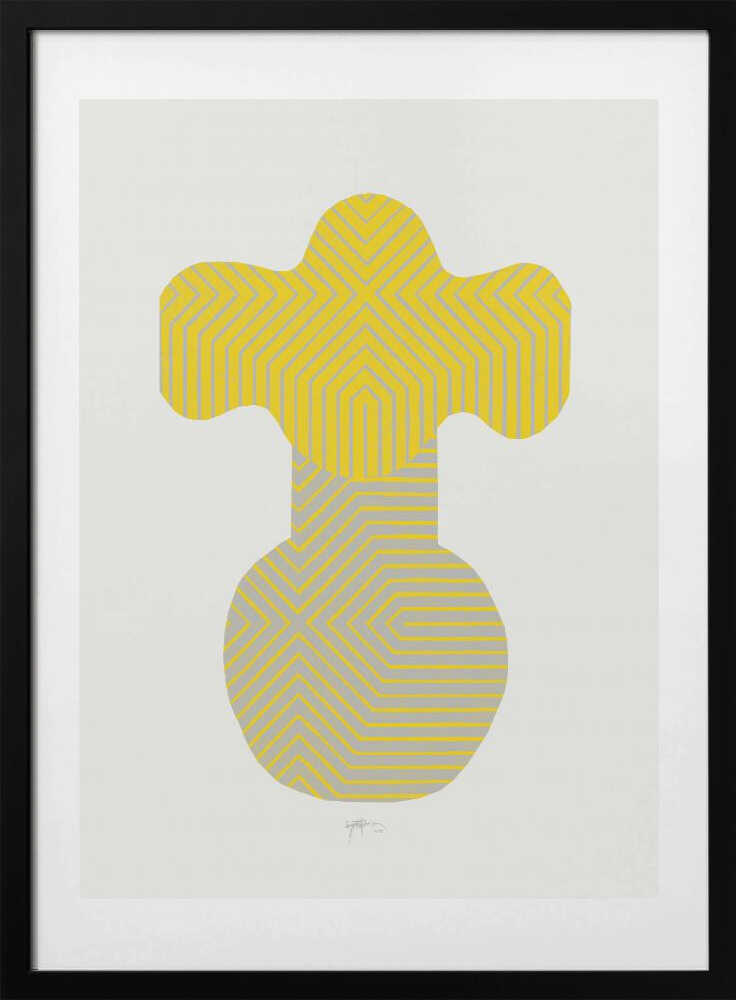 Yellow Grey Op Art Vase - Art Print by Paulina Vårregn