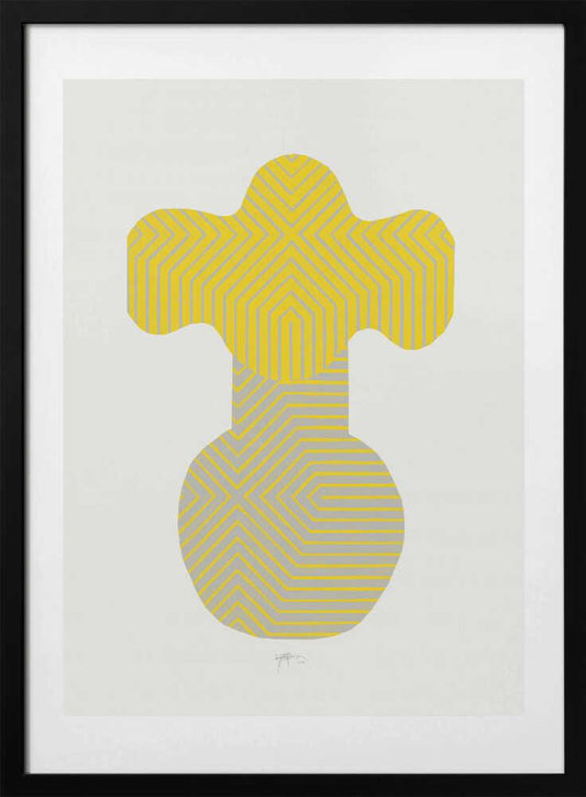 Yellow Grey Op Art Vase - Art Print by Paulina Vårregn