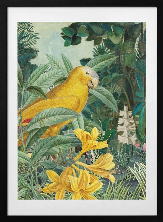 Yellow Parrots In Green Jungles - Art Print by Marja van den Hurk