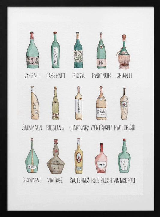 Wine Bottle Medley - Art Print by Giovanna Julião