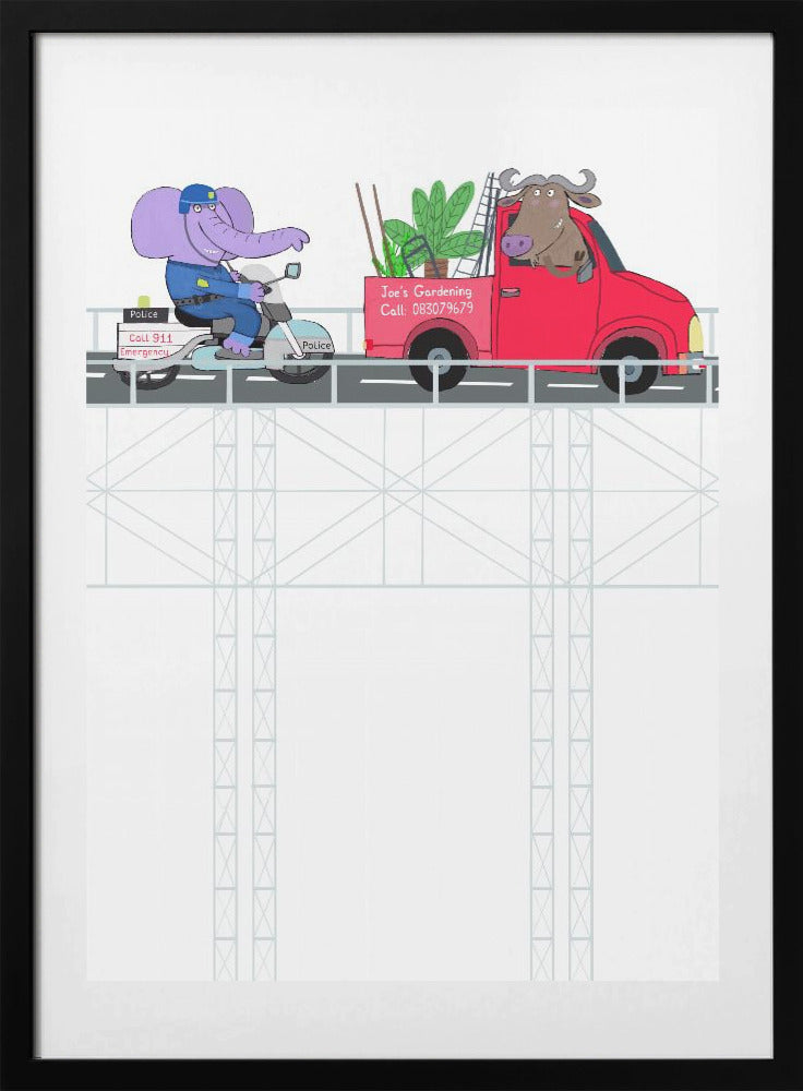 Bridge Traffic Chase - Art Print by Carla Daly