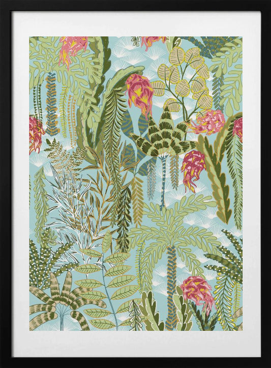 tropical lounge with dragon fruit mint pattern - Art Print by Annick