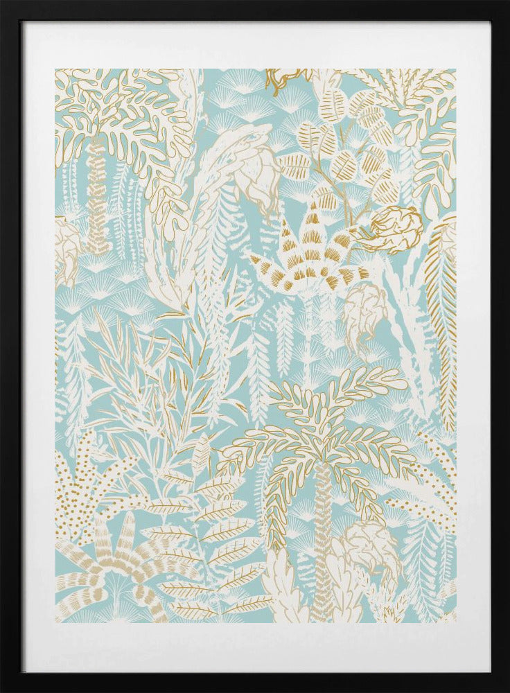 tropical lounge warm white and aqua pattern - Art Print by Annick