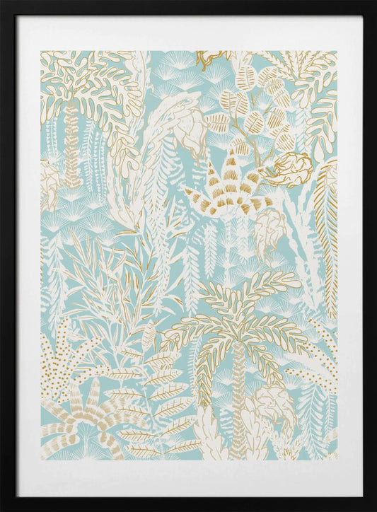 tropical lounge warm white and aqua pattern - Art Print by Annick