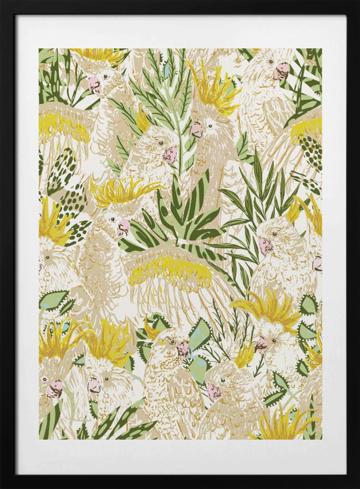 Tropical lounge Cockatoos pattern - Art Print by Annick