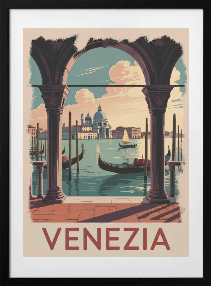 Venezia Vintage Travel Poster - Art Print by Andreas Magnusson Travel Poster