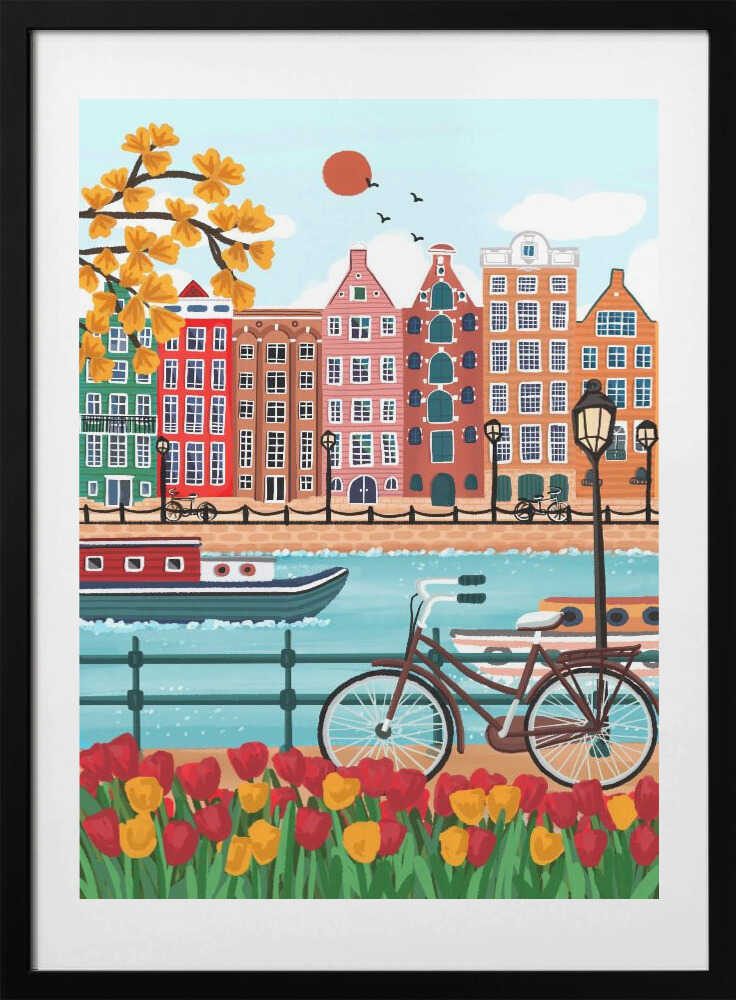 Amsterdam Canal-Side Charm - Art Print by Nidhi Kachhadiya Travel Poster