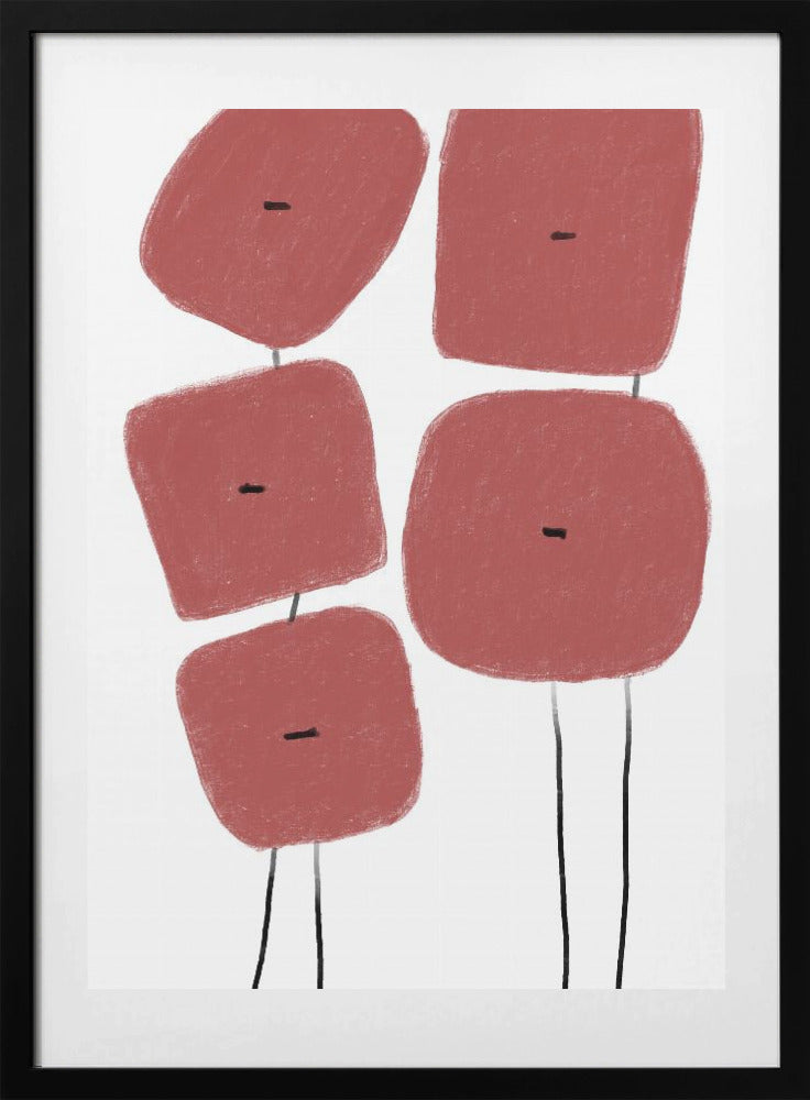 Red Geo Flowers - Art Print by THE MIUUS STUDIO