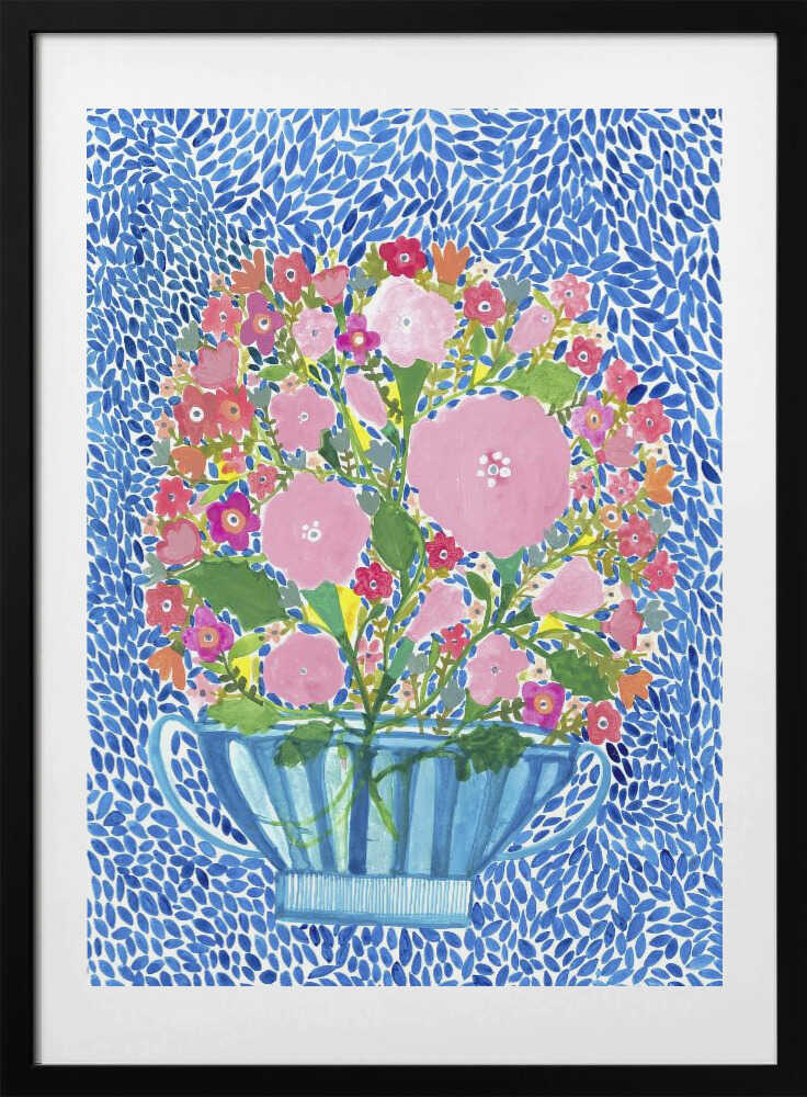Roses in a Blue Cut Glass Vase - Art Print by Sharon Nullmeyer