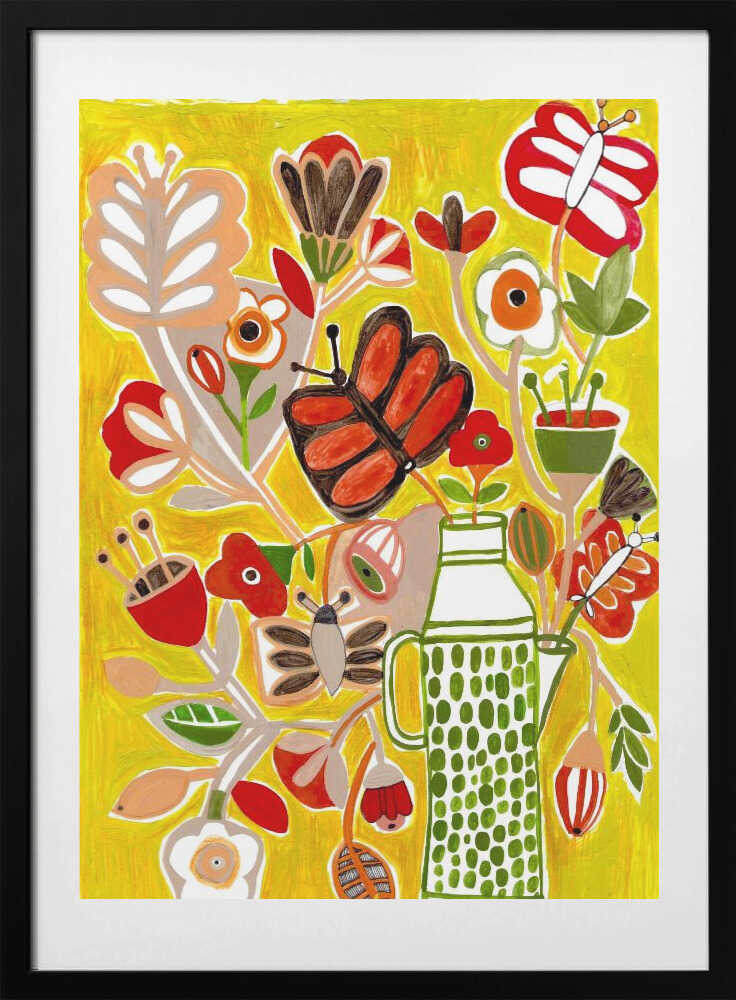 Flowers and Butterflies Love Yellow - Art Print by Sharon Nullmeyer