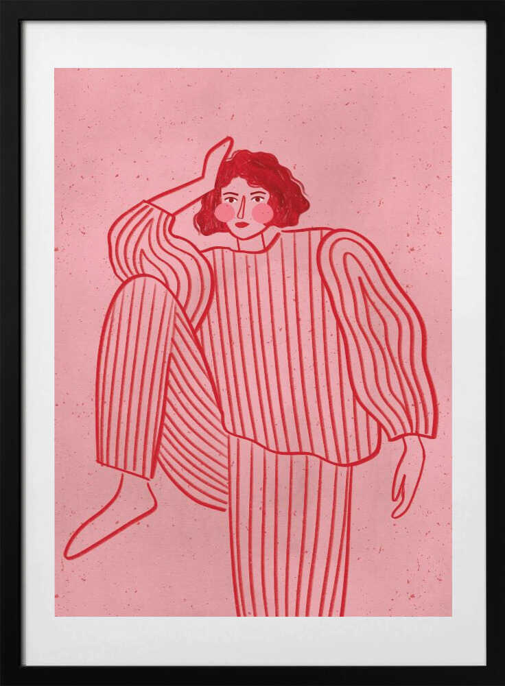Woman In Pink Stripes - Art Print by Bea Müller