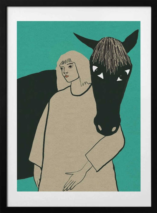 Black horse and woman - Art Print by Sharyn Bursic
