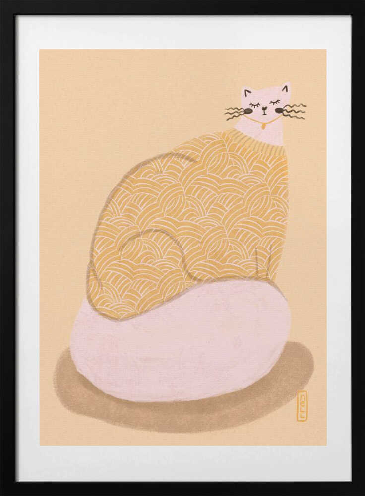 Cat in a Butter Yellow Jersey Illustration Poster - Art Print by Dirkie Nell