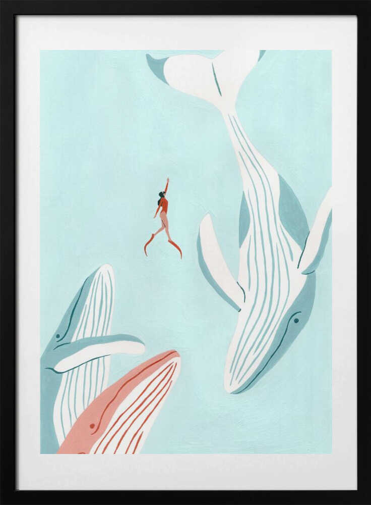 Swimming with Whales - Art Print by Julie Lesouef