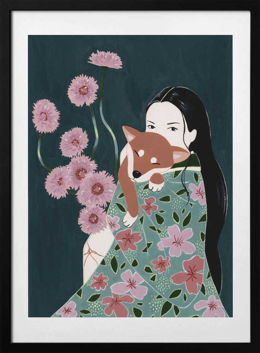 Girl with her dog - Art Print by Julie Lesouef