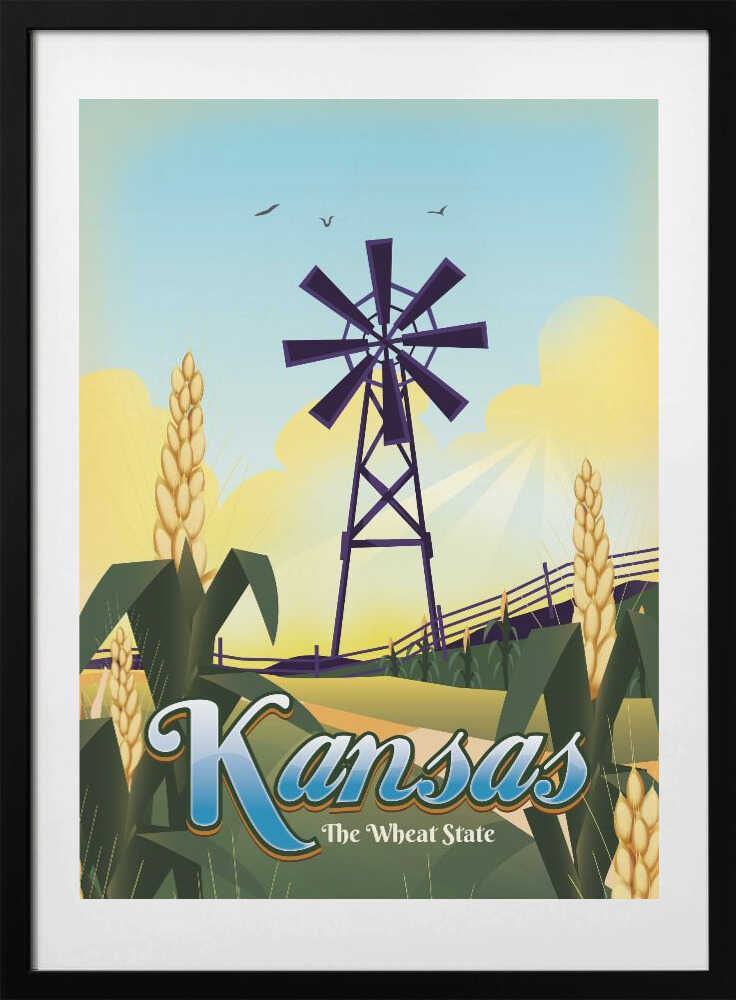 Kansas The Wheat State Travel poster - Art Print by Nicholas