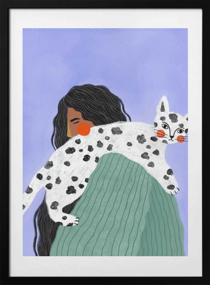 Woman and Spotted Cat - Art Print by Bea Müller