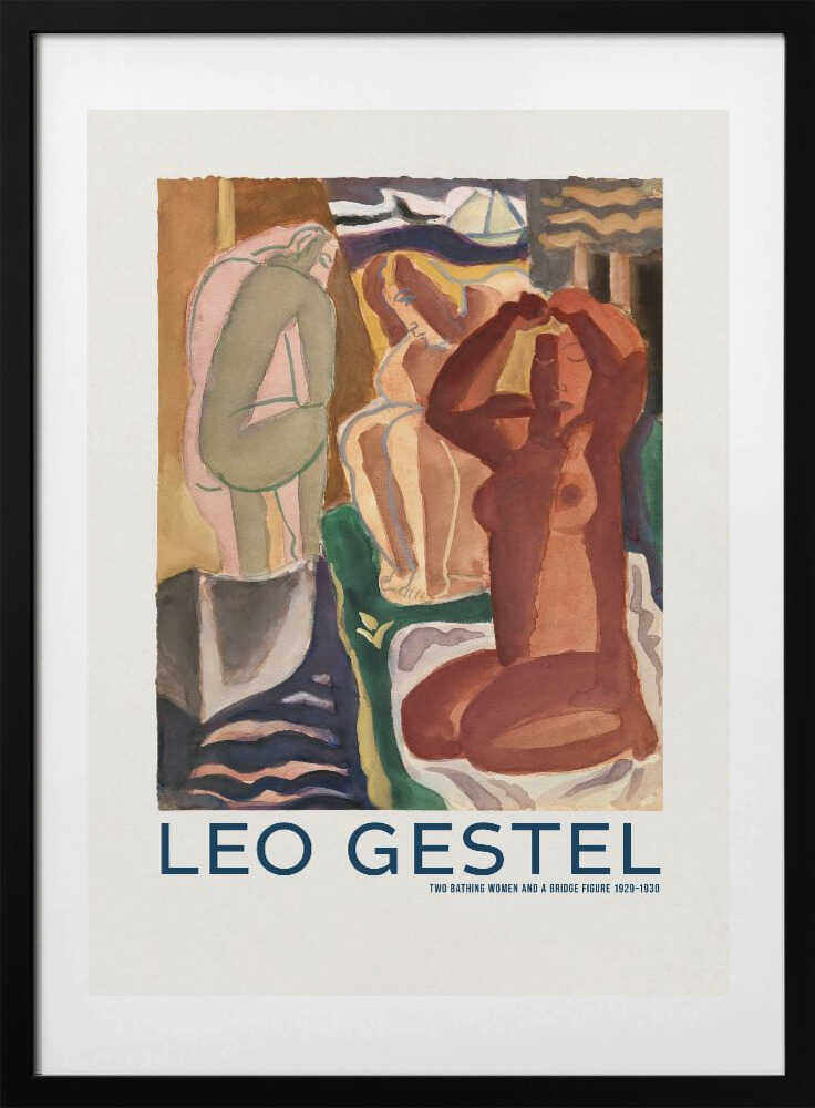 Two Bathing Women and a Bridge Figure - Art Print by Leo Gestel