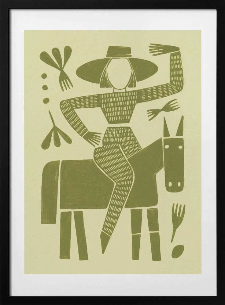 Abstract Horse Rider In Green - Art Print by Andreas Magnusson