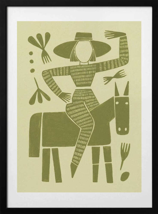 Abstract Horse Rider In Green - Art Print by Andreas Magnusson