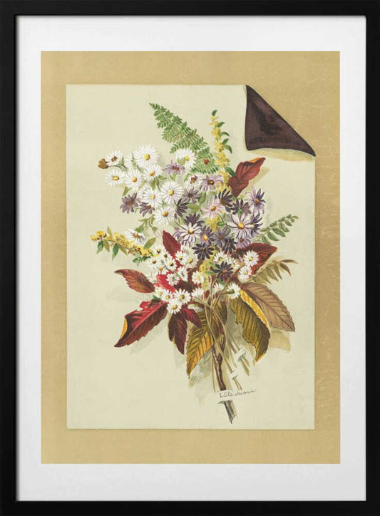 Daisies and Autumn Leaves & Ferns - Art Print by Louise Clarkson Whitelock