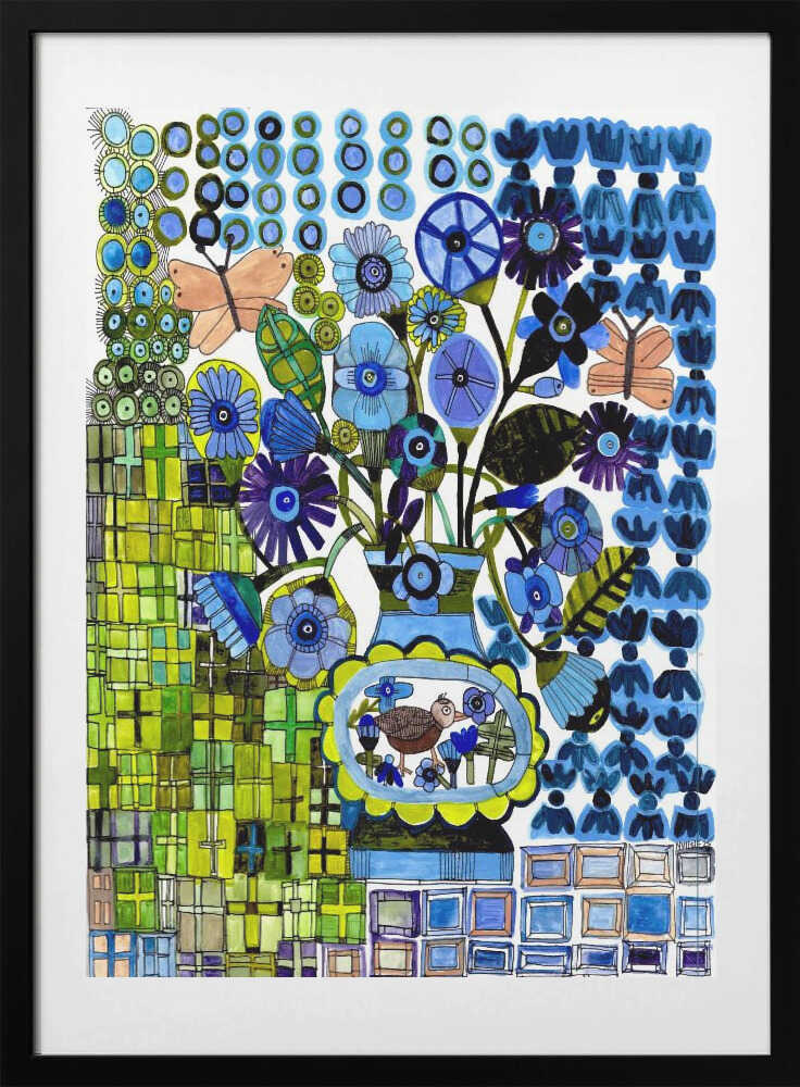 Butterflies in Blue and Green - Art Print by Sharon Nullmeyer