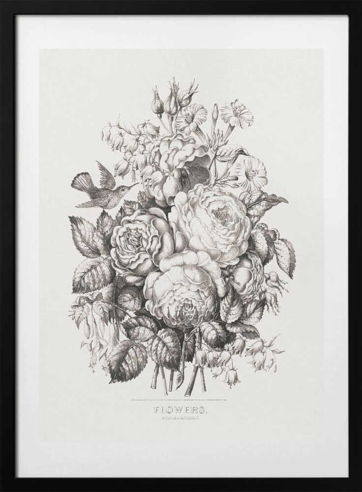 Roses and Bluebells 1870 Chromolithograph Art - Art Print by Currier &amp; Ives