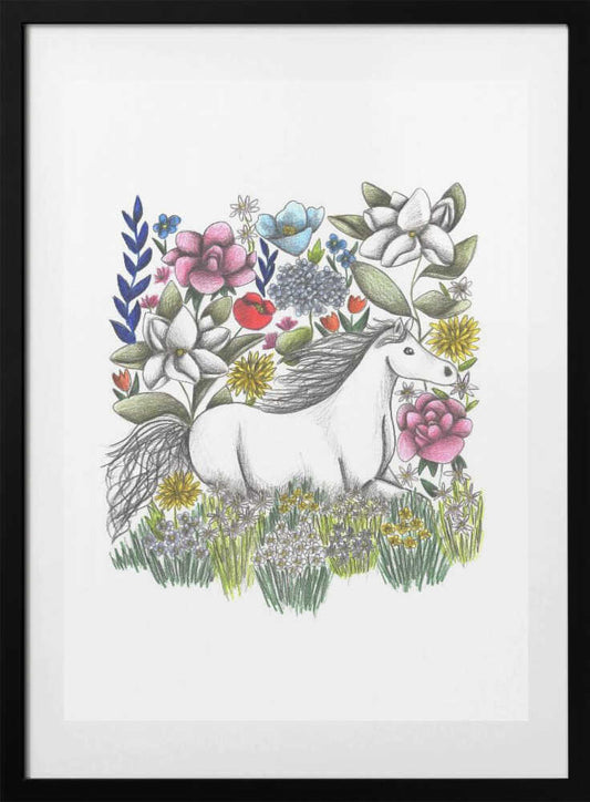 Horse in the midst pf Flowers - Art Print by Cecilia Battaini