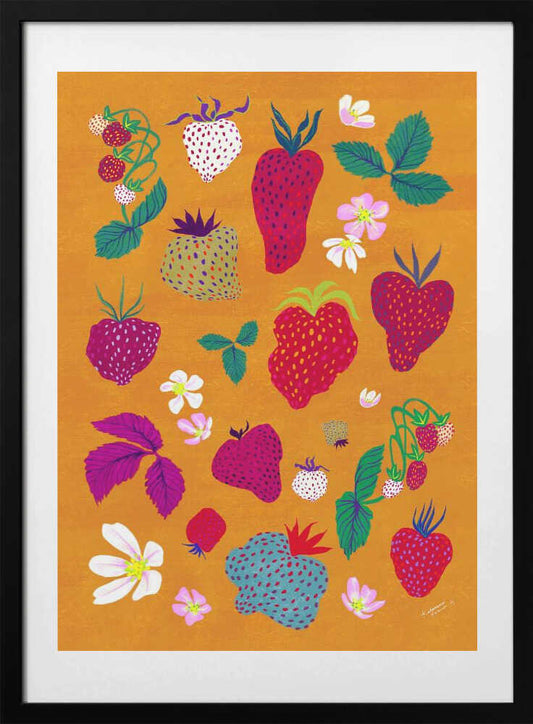 Colorful Strawberry Patch - Art Print by Katariina Kosunen