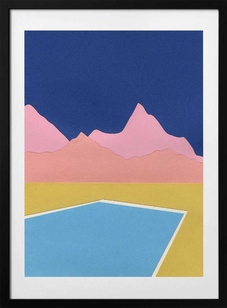 Blue Pool Pink Mountains - Art Print by Rosi Feist