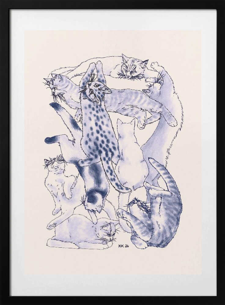 Playful Cat Pile - Art Print by Katariina Kosunen