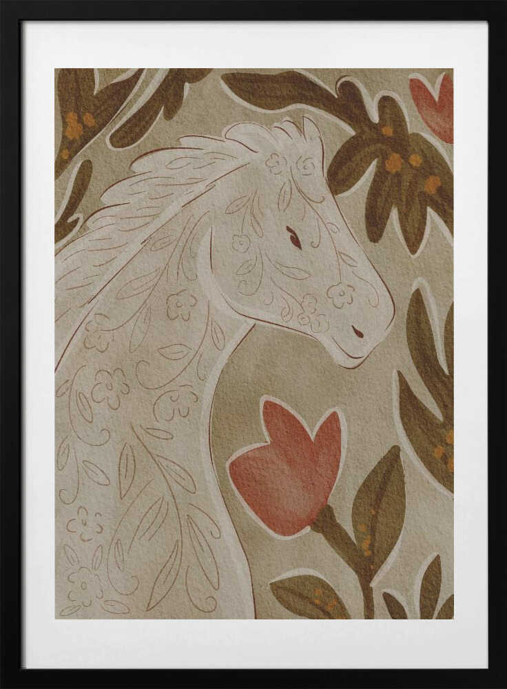Elegant Floral Horse - Art Print by Nikita Jariwala