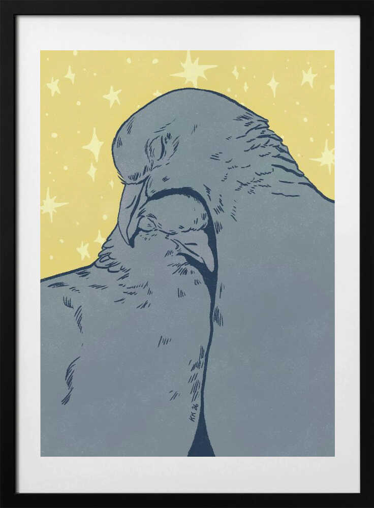 Cuddling Pigeons Under Stars - Art Print by Katariina Kosunen