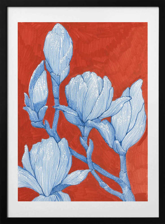 Bold Blue Magnolias - Art Print by Katie O'Shea