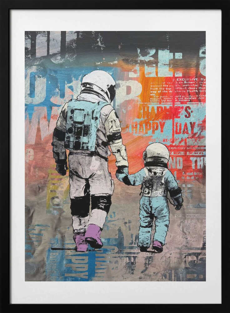 Astronauts Holding Hands - Art Print by Микола Курилюк