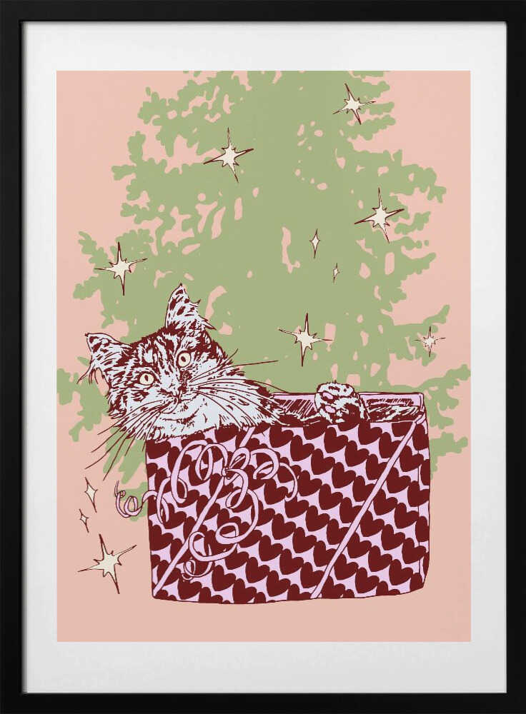 Christmas Cat Surprise - Art Print by Katariina Kosunen