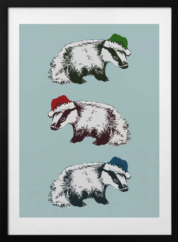 Christmas Badgers - Art Print by Katariina Kosunen