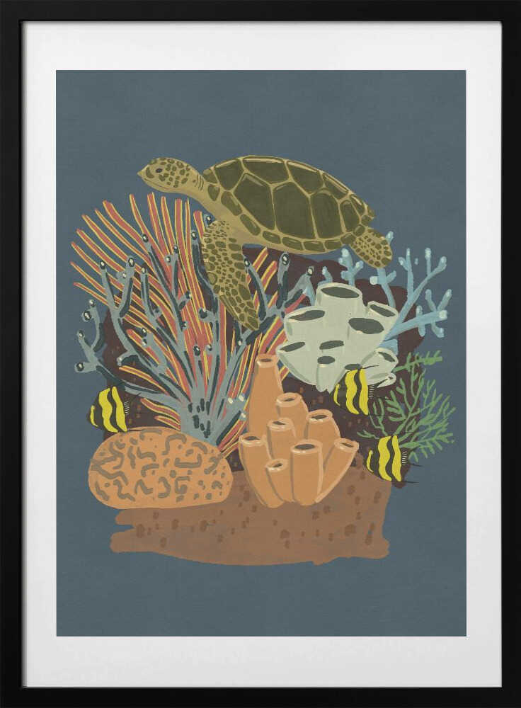 Sea Turtle Over Coral Reef - Art Print by Nicholas
