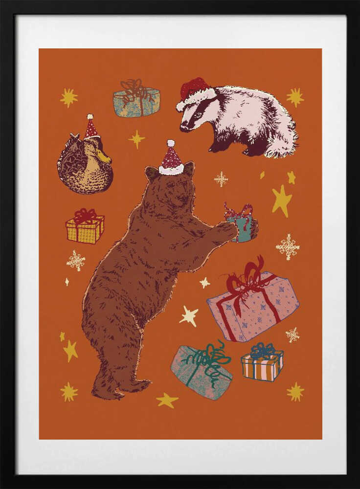 Holiday Animals Giving Gifts - Art Print by Katariina Kosunen