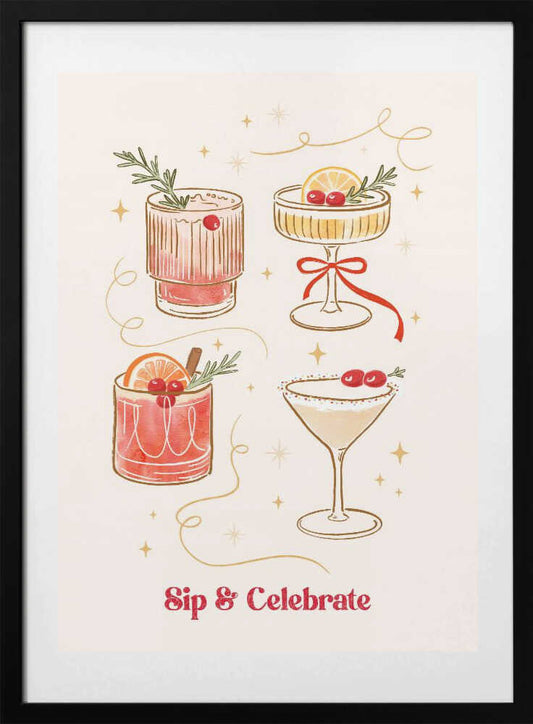 Festive Holiday Cocktails - Art Print by Katarzyna Gąsiorowska
