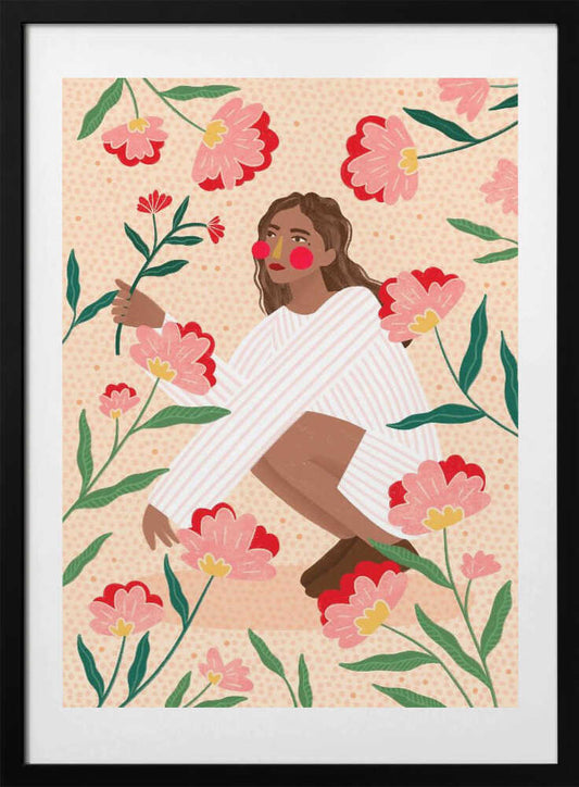 Woman In Floral Garden - Art Print by Bea Müller