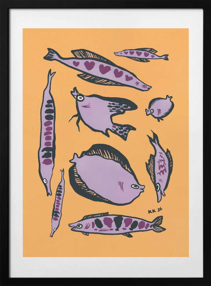 Whimsical Purple Sea Creatures - Art Print by Katariina Kosunen