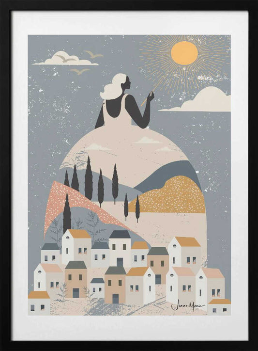 Woman Painting Golden Sun - Art Print by Jemma Morris
