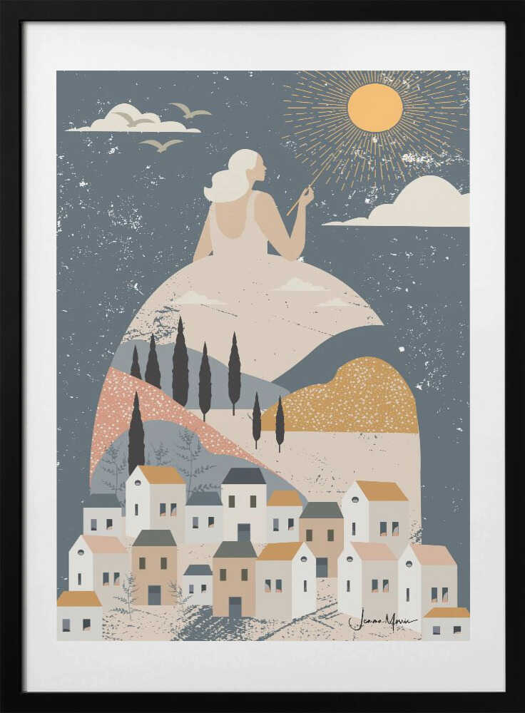 Woman Over Tuscan Village - Art Print by Jemma Morris
