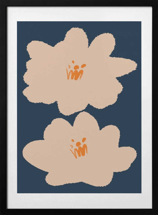Peach Blue Abstract Flowers - Art Print by Melloi Art Prints