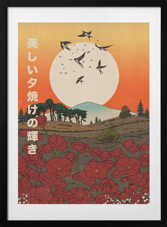 Japanese Swallows Sunset - Art Print by Nicholas
